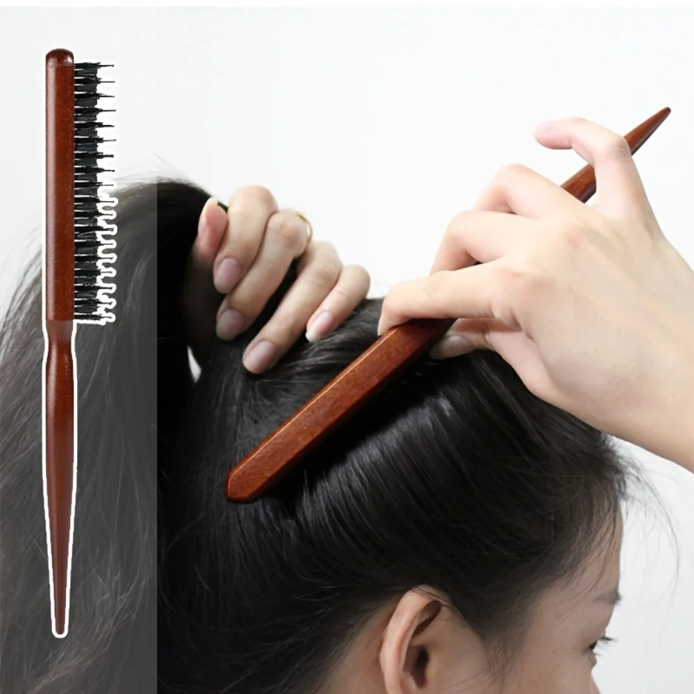 Boar Bristle Wood Handle Hair Brush Anti-Frizz Static Reduction Scalp Massage Professional Salon Teasing Styling All Hair Types