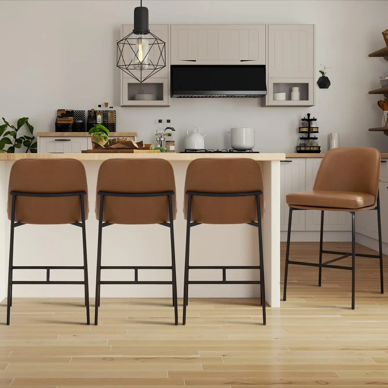 Colamy Counter Height Bar Stools Set Of 4, 25 Inch Modern Leather Kitchen Island Stools With Back, Upholstered Counter