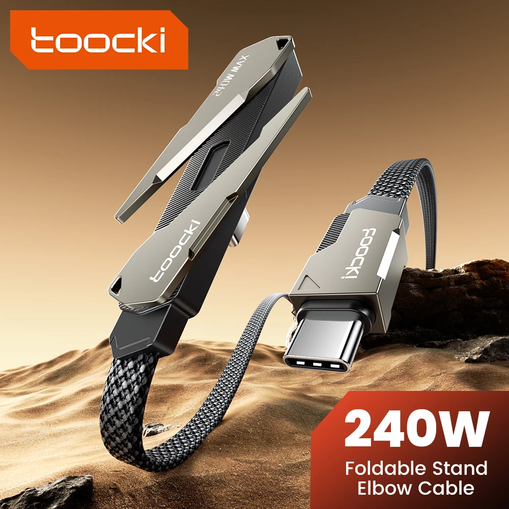 Toocki 240W Kabel Typ C zu Typ C 90 Grad mit Faltbarem Telefonständer Schnellladekabel für Laptop iPhone Samsung Xiaomi Tablet