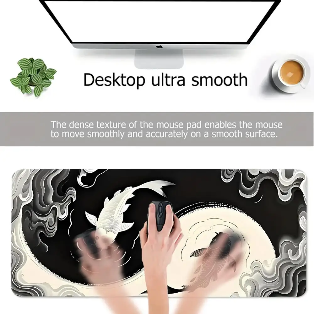 

Large Mouse Pad Yin-yang Fish HD Black & White Sakura Computer Office Table Pc Gaming Non-slip Japanese Kawaii Desk Accessories