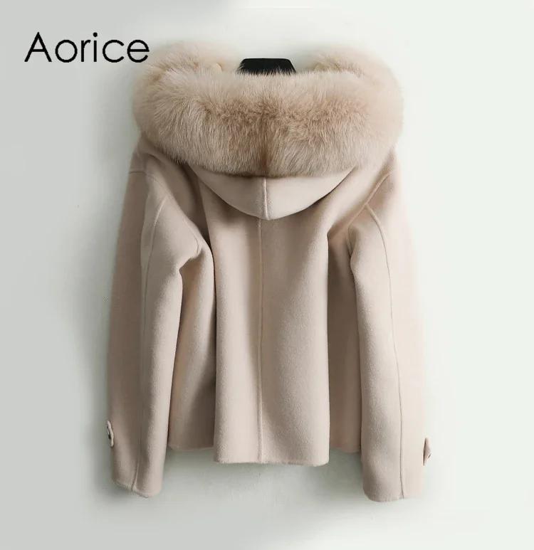 Women Fall Winter New Wool Fox Collar Jacket With Rabbit Fur Inside Parka Coat ZY126