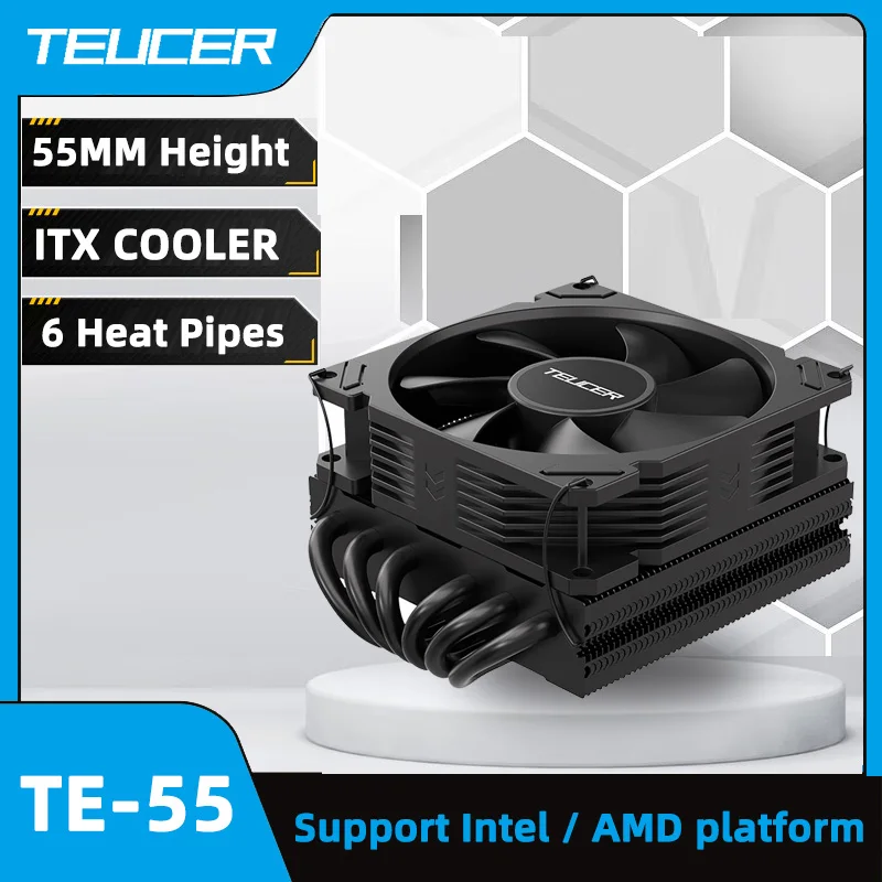 

TEUCER 55mm Low-Profile 6-Heat-Pipe Down Pressure CPU Cooler 92mm PWM Fan LGA115x/1200/1700/AM4/AM5 ITX Mini-Case Air Cooler