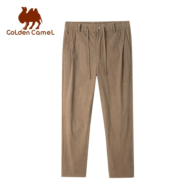 Imagem -02 - Camelo Dourado-calça Masculina de Veludo Quente Calça Esportiva Elástica Calça Casual Reta de Malha para Homens