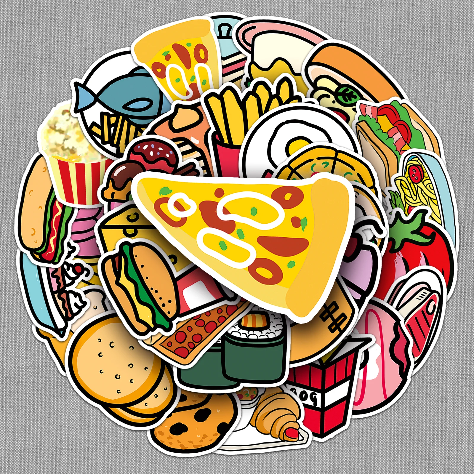 50Pcs Toy Stickers Ins Food Sandwich Donuts Guitar Suitcase Freezer Motorcycle Graffiti Decal Waterproof Jewelry stickers