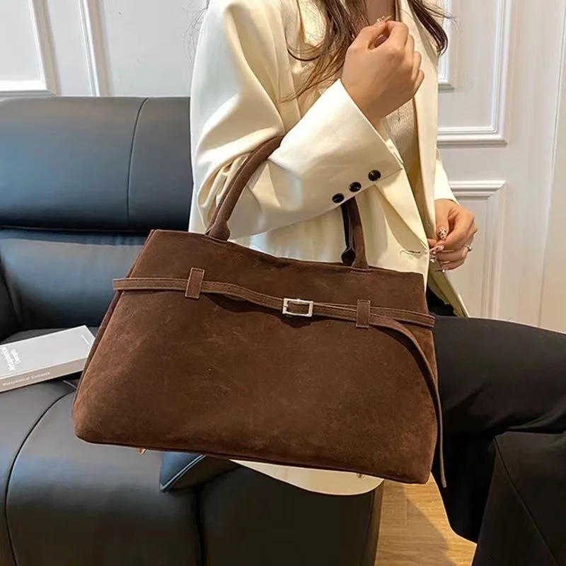 Bolsos grandes de gamuza sintética para mujer, bolsos de hombro femeninos de diseñador, bolsos casuales Vintage de estilo inglés, paquetes de dama elegantes sólidos