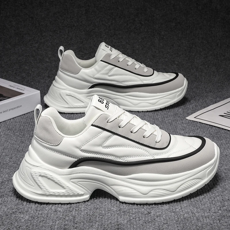 

Men's Chunky Sneakers Fashion Leather Casual Shoe Designer Platform Height Increasing Sports Shoes for Men Vulcanize Shoes Tenis