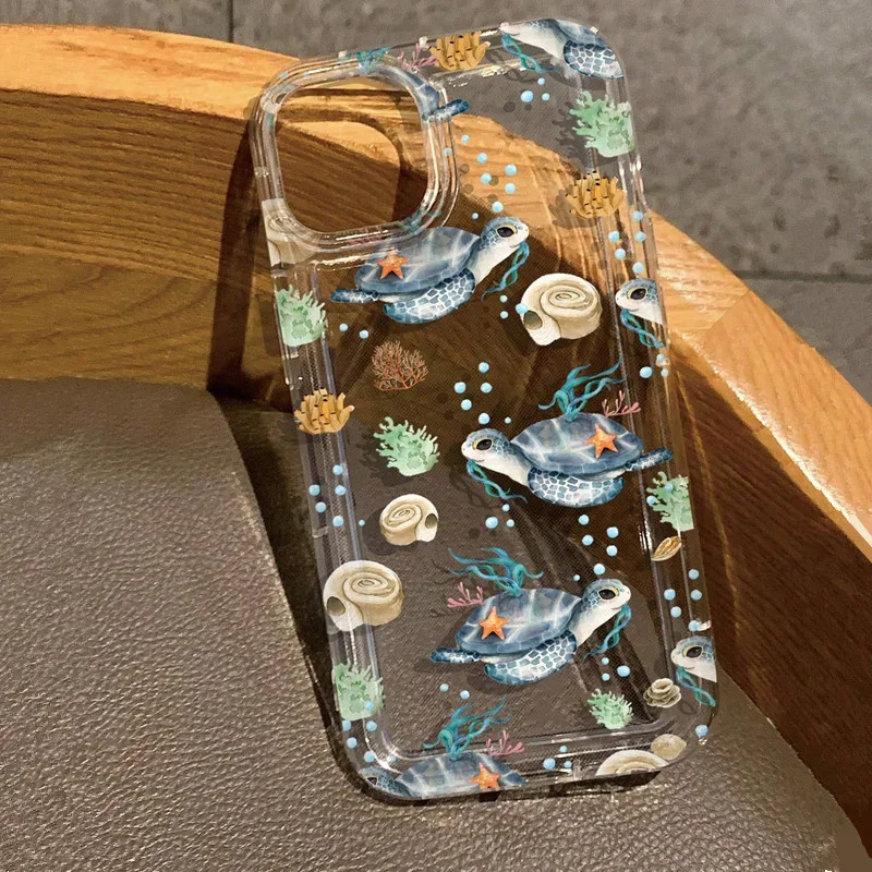 Summer Ocean Turtle Dolphin Print Clear Case For iPhone 15 13 12 11 14 Pro Max Mini XR XS 7 8 14 15 Plus Silicone Bumper Cover