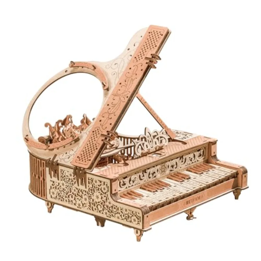 

3D Puzzles for Adults: Wooden Time Piano Music Box Building Kit, Natural Wood Color, Precision-Cut Interlocking Pieces for Stre