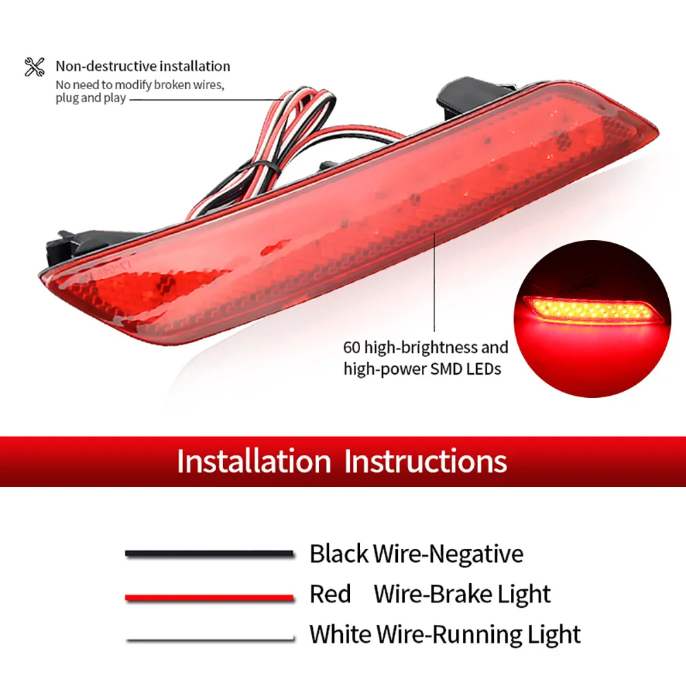 2Pcs LED Car Rear Bumper Reflector Light for Honda Civic Sedan/4DR 2013 2014 2015 Fog Warning Light Accessories