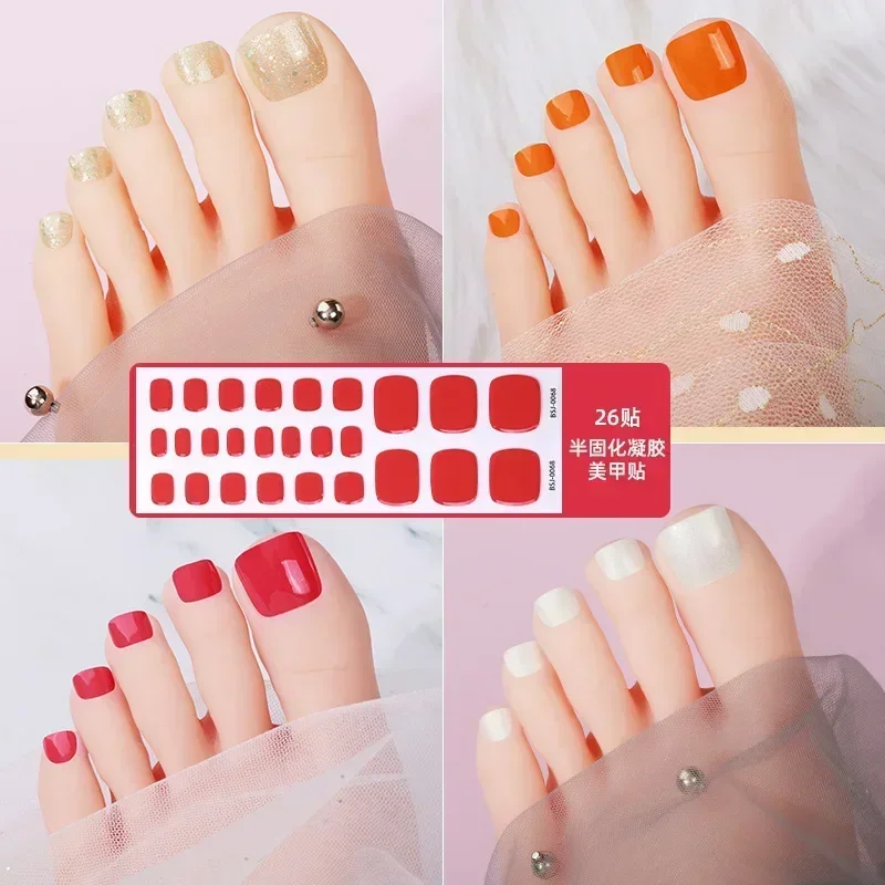 Toe Gel Nail Sticker, Endurece com lâmpada UV, Gel de cura adesivos, impermeável, capa completa coreana, envoltórios poloneses, tiras de pé