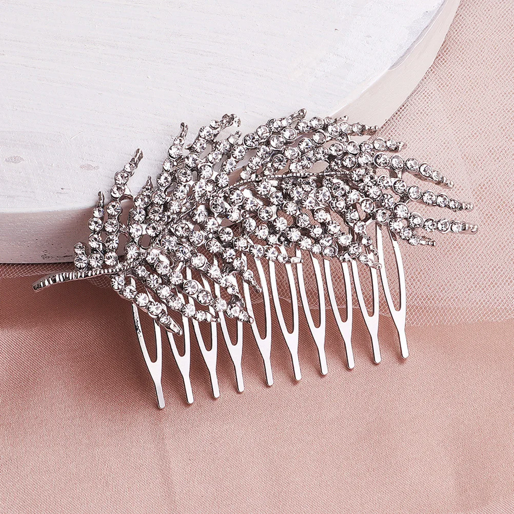 

Alloy Rhinestone Leaf Hair Comb Silver Bridal Headdress Wedding Hair Accessories Bridal Hairpin Elegant Party Headwear