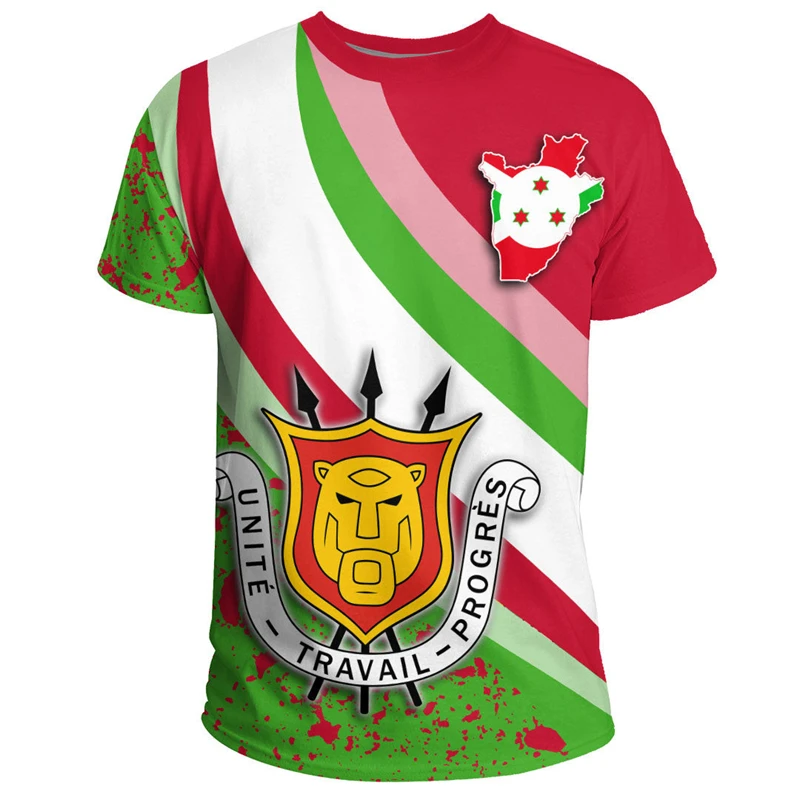 Burundi Flag Map Graphic T Shirts Fashion National Emblem Short Sleeve Africa Country T Shirt For Men Clothes Boy Sport Jersey