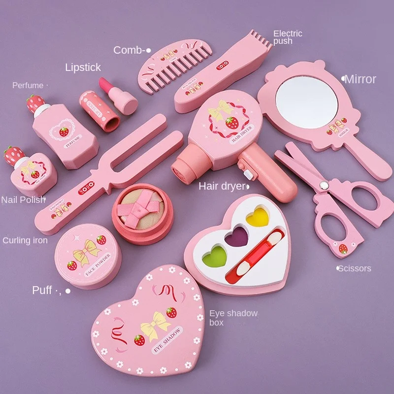 DokiToy Wooden Children\'s Dresser Makeup Toy Simulation Family Girl Princess Birthday Gift Set Cosmetics New Dropshipping 2024