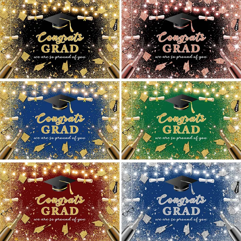 

Mocsicka Congratulations Graduation Party Photo Background Glitter Grad Class of 2022 Golden Bokeh Black Cap Backdrop Decoration