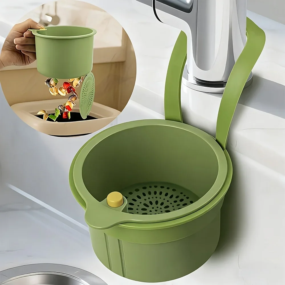 

Detachable Sink Basket with Anti-Clog Drain Holes & Lever. Heavy-Duty Plastic Strainer for Kitchen & Bathroom. Space-Saving.