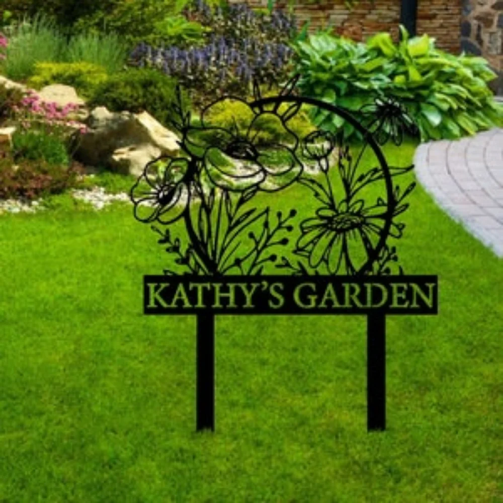 

Персонализированные цветы мака, садовый кол, садовый декор, стальная цветочная кровать, украшение для двора, металлическая вывеска, садовый подарок, цветочный шарм