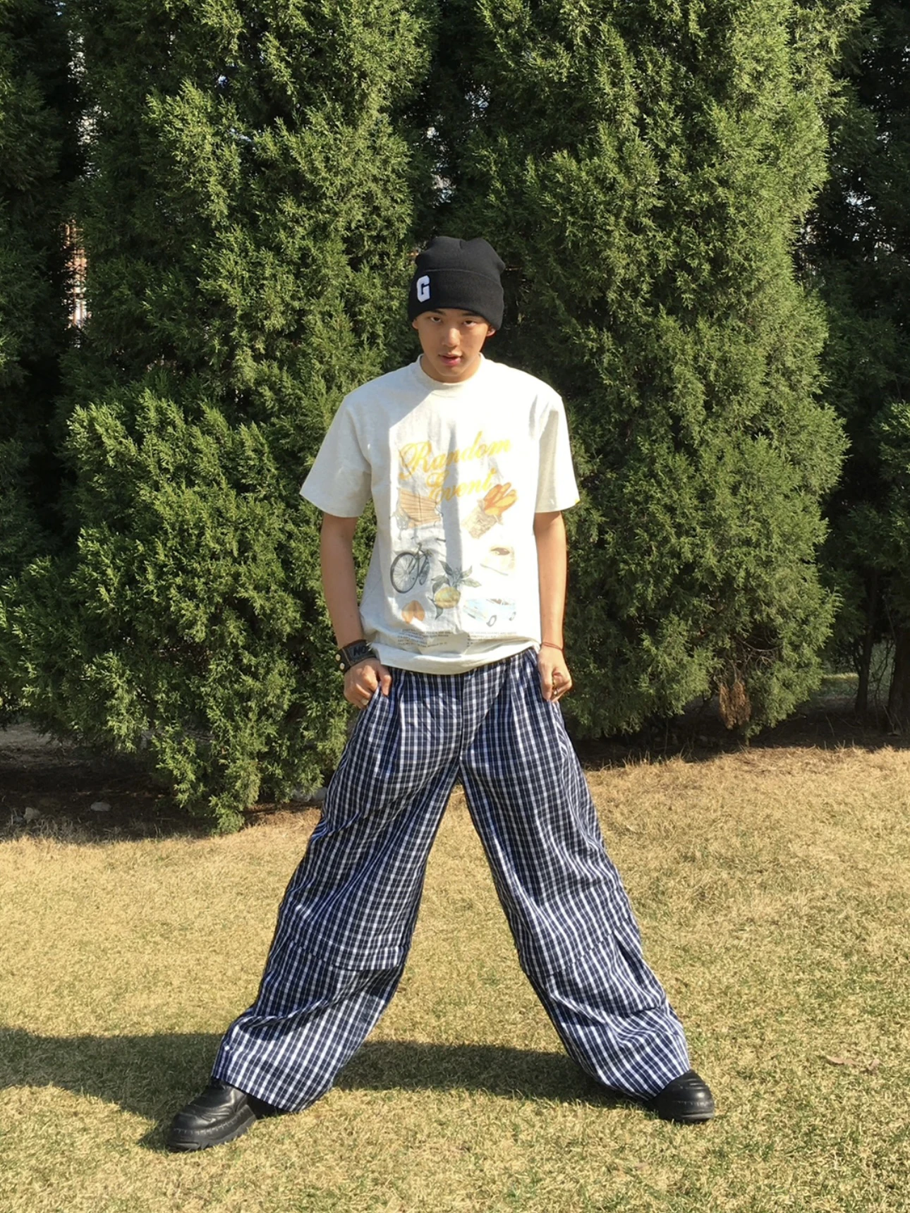 

Blue Plaid Casual Pants Men's Loose Fit Daily Versatile Floor-Length Wide Leg Walking Plaid Long Trousers Couple