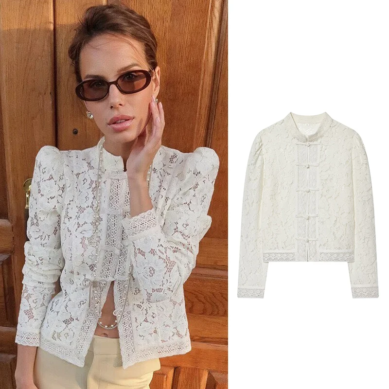 

Tidalyf Lace Blouses Shirts Women's 2026 New Fashion Slim Long Sleeve Blouses Chic Young Elegant Women Shirts Casual Travel Tops