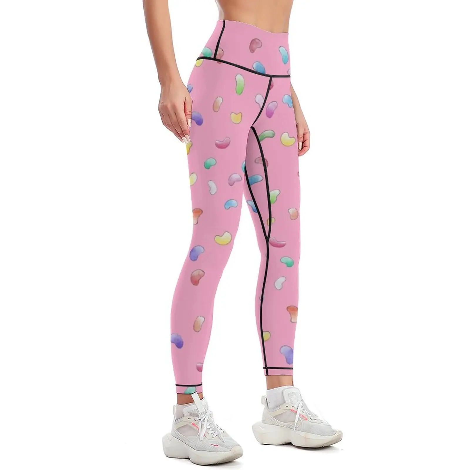 Magic Jelly Beans | Fun Rainbow Candy Pattern Pink Leggings push up legging sport legging Womens Leggings