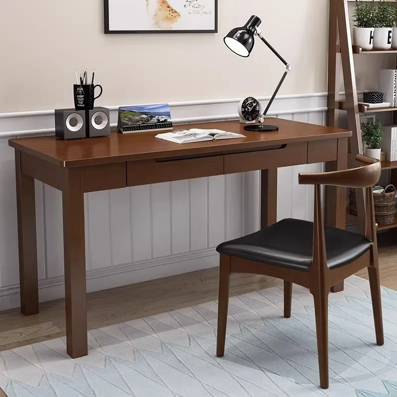 Solid wood Chinese-style minimalist study right-angle with storage drawer for home students, writing desk, and laptop desk