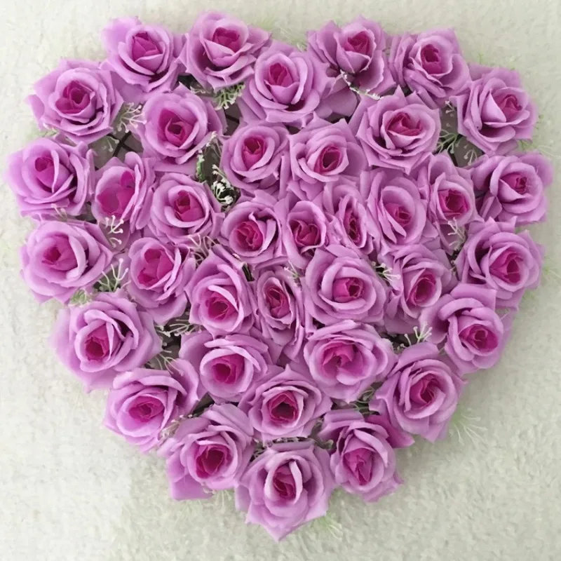 New 40x40cm Light Purple Artificial Silk Rose Wedding Car Decoration Heart Shaped Door Wreaths Lovely Wedding Door Decoration