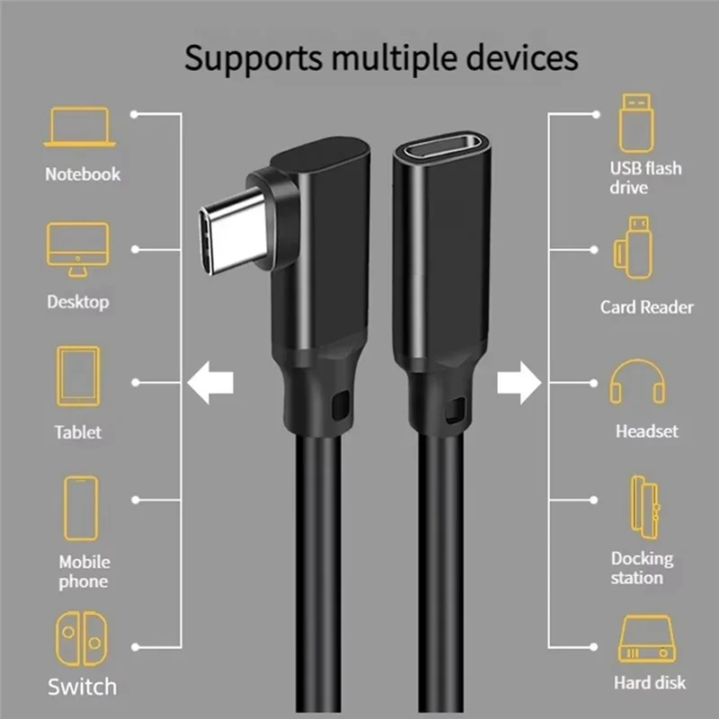 ABGN USB-C Extension Cable 90 Degree Elbow USB 3.2 Gen2, PD 100W, 20Gbps Data Transfer For Monitor Casting,VR 1M