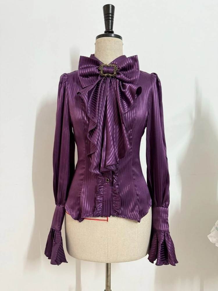 

Japanese Vintage Lolita Shirt Long Sleeve Women Bodycon French Y2k Retro White Flared Stand Collar Blouse Niche Elegant Gothic