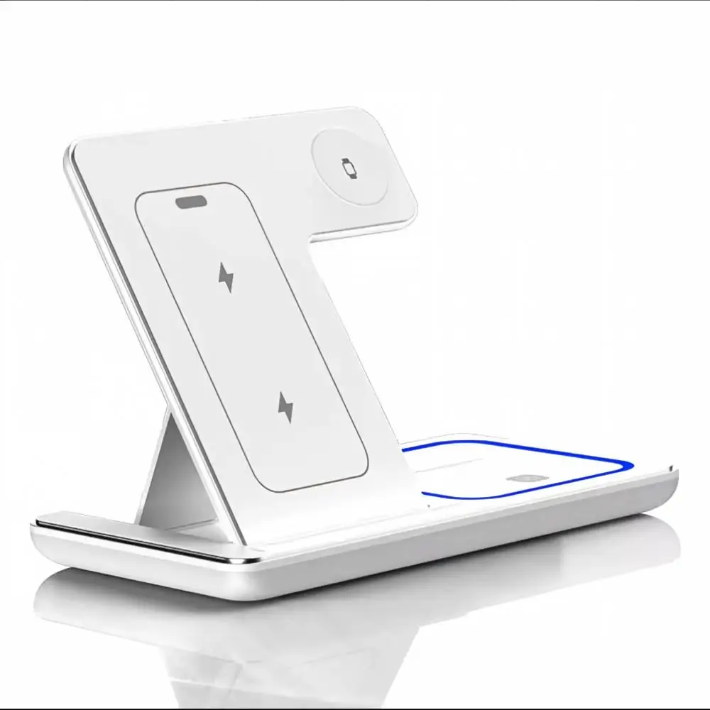 Fast Wireless Charger Charging Station 3-in-1 with Foldable Stand for Samsung iPhone 17 16 15 18 14 13 12 Apple Watch 9 8 7 Airpods, Professional for Xiaomi Huawei Type C Data Cable view 6