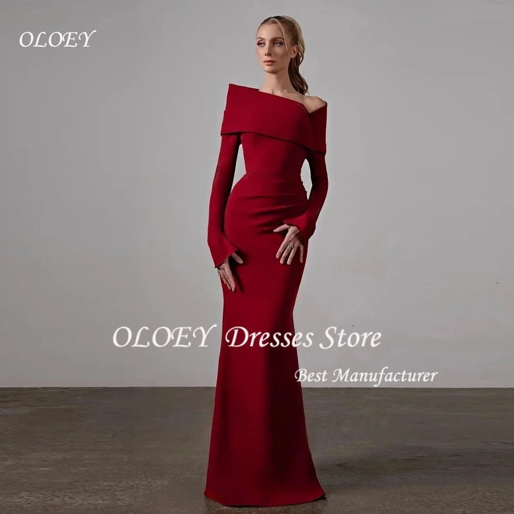

Вечернее платье OLOEY на заказ, красное, с открытыми плечами, фасон «русалка», с длинными рукавами, для подружек невесты, 2026, для торжественных ужинов, плиссированное