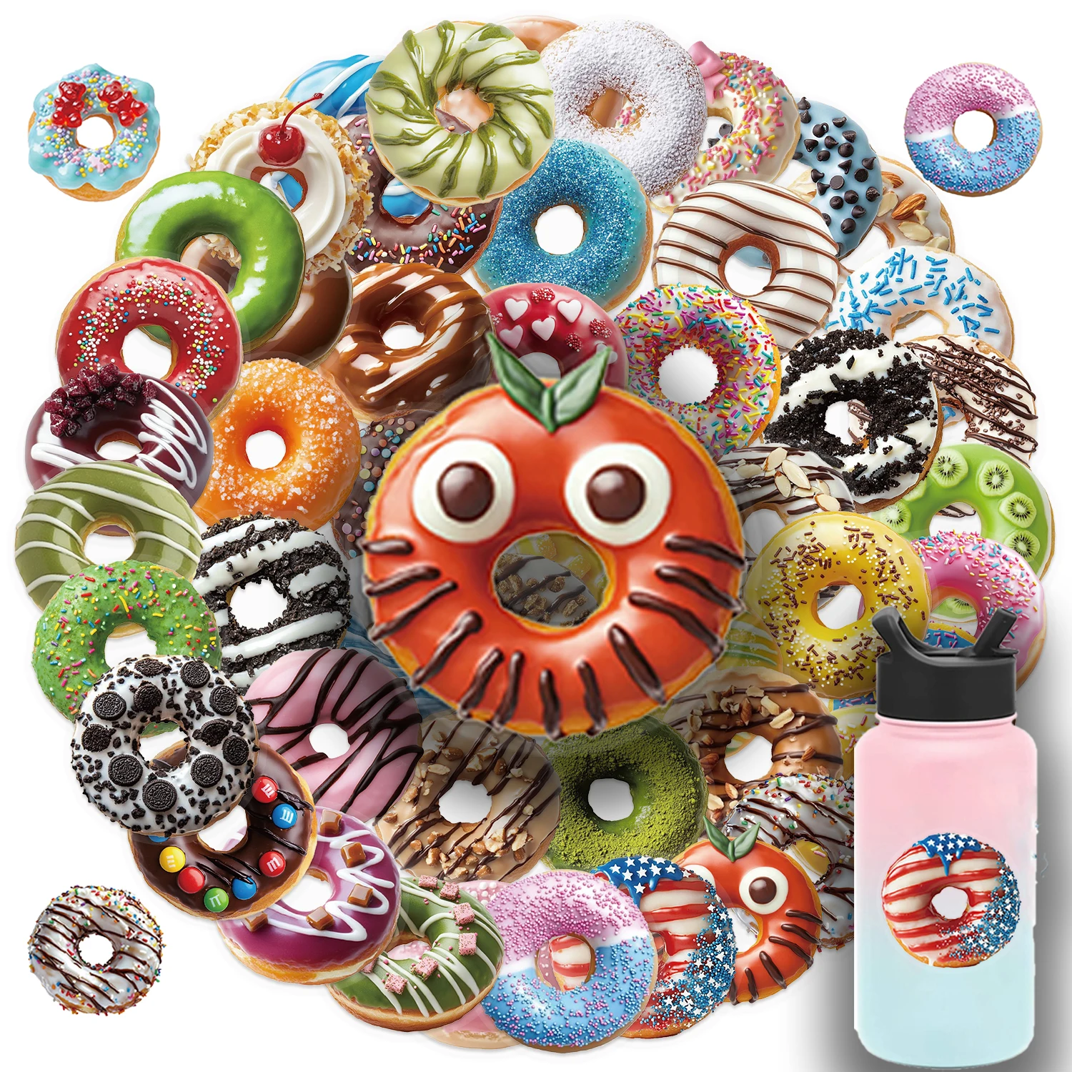 50 قطعة من ملصقات الحيوانات الأليفة على شكل دونات حلوة، مواد محمولة رائعة، حافظات هواتف، حقائب الكمبيوتر المحمول، أكواب مياه، ملصق PET مقاوم للماء