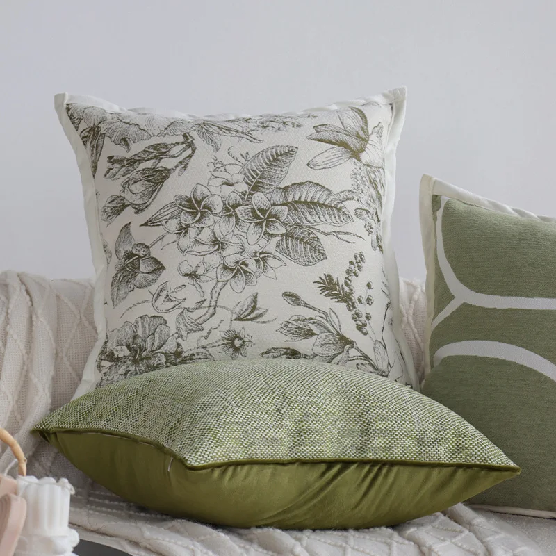 Creamy Green Floral Pillow Cover Retro Throw Square Pillowcase Simple High Quality Cushion Cover 45X45 Decor Home Sofa