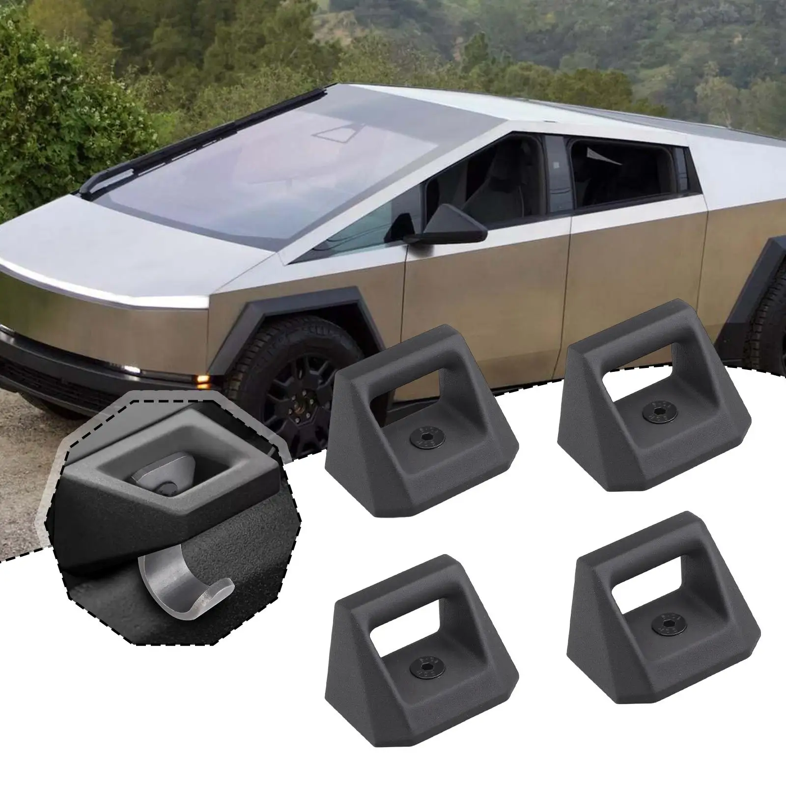 

Комплект из 4 крюков-креплений для L-образных направляющих, легко устанавливаемые, из алюминиевого сплава, для крепления грузов на направляющих кузова Tesla Cybertruck