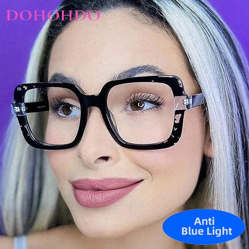 

Fashion Designer Colour Big Square Frame Optical Women's Glasses Computer Gaming Reading Anti-Blue Light Eye Protection Eyewear