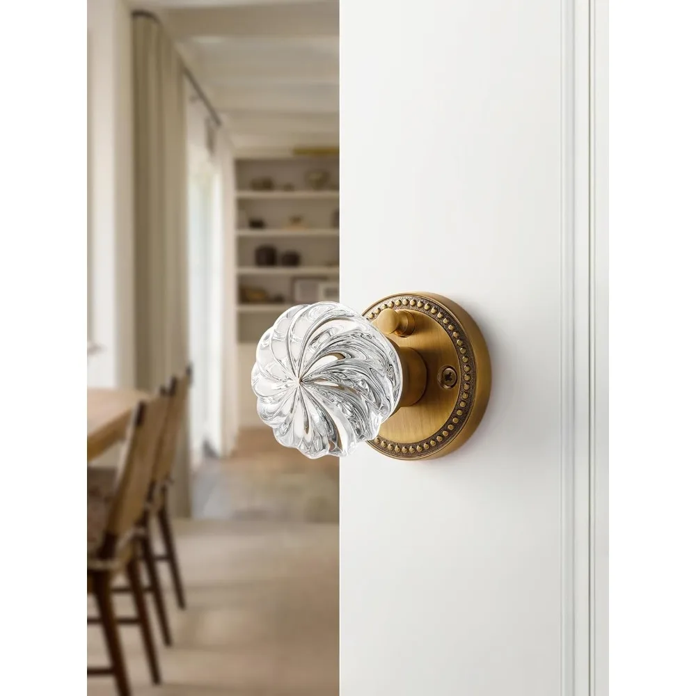 مقابض أبواب زجاجية كريستالية نحاسية عتيقة للخصوصية الداخلية - ملحقات أجهزة باب الحمام في غرفة النوم #4