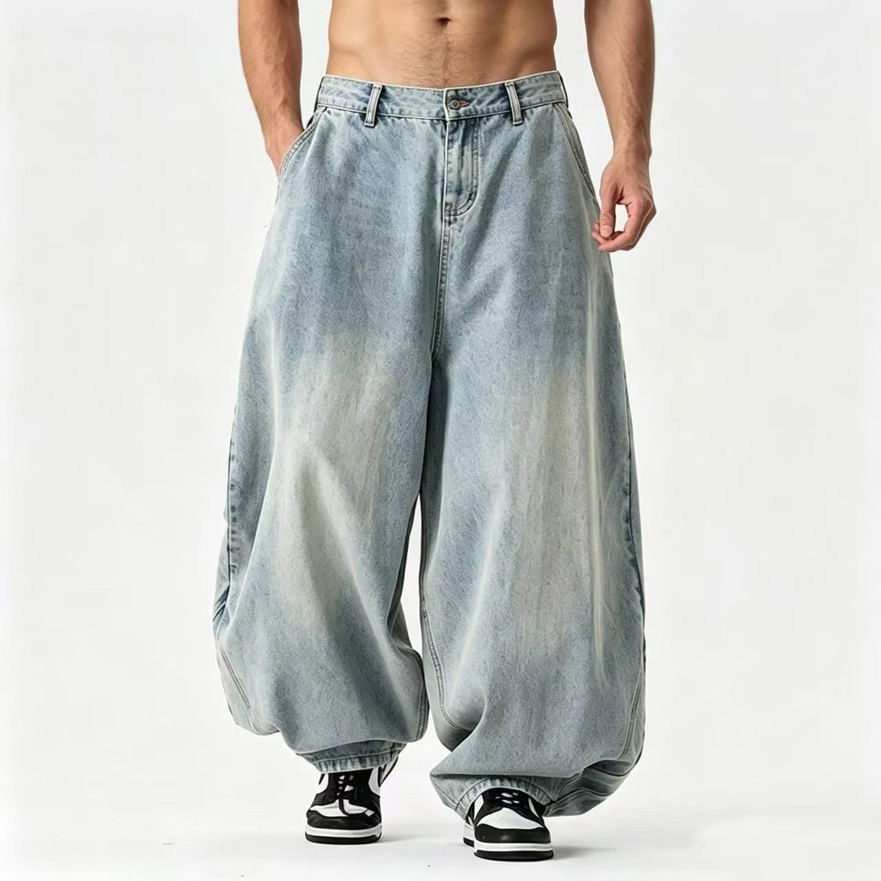 Japanese Loose Harem Straight Wide Leg Jeans Men's Plus Size American Casual Trousers