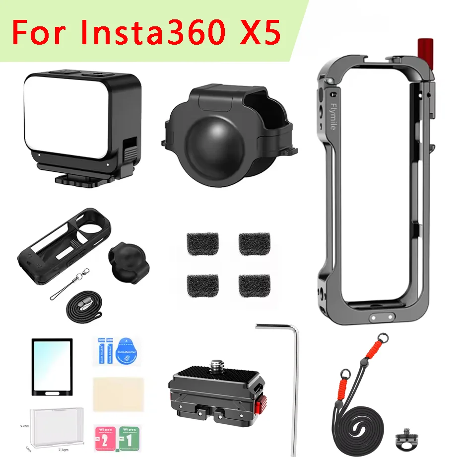 

Металлический защитный корпус Flymile для Insta360 X5, алюминиевый защитный чехол, силиконовая крышка для объектива, многофункциональная защитная рамка