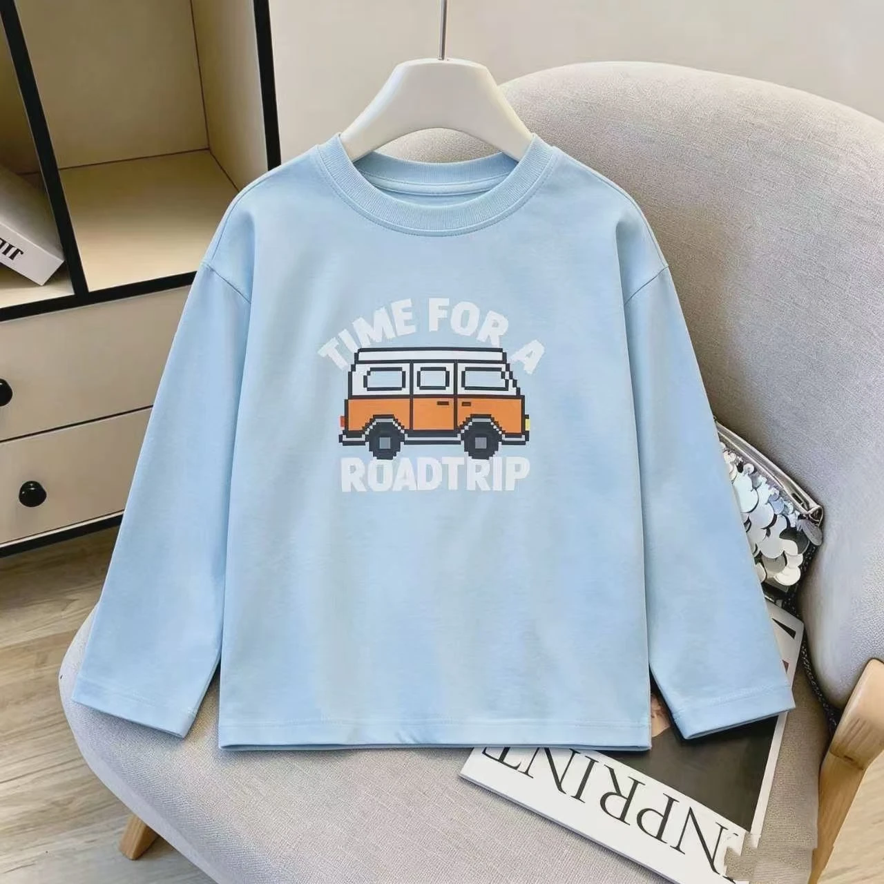 Children Pure Cotton Long Sleeve T-Shirt Boys Girls Cartoon Funny Animal Print Round Neck Undershirt Comfortable Skin-friendly