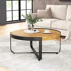 Outdoor Modern Industrial Acacia Wood Coffee Table, Teak Finish, Black