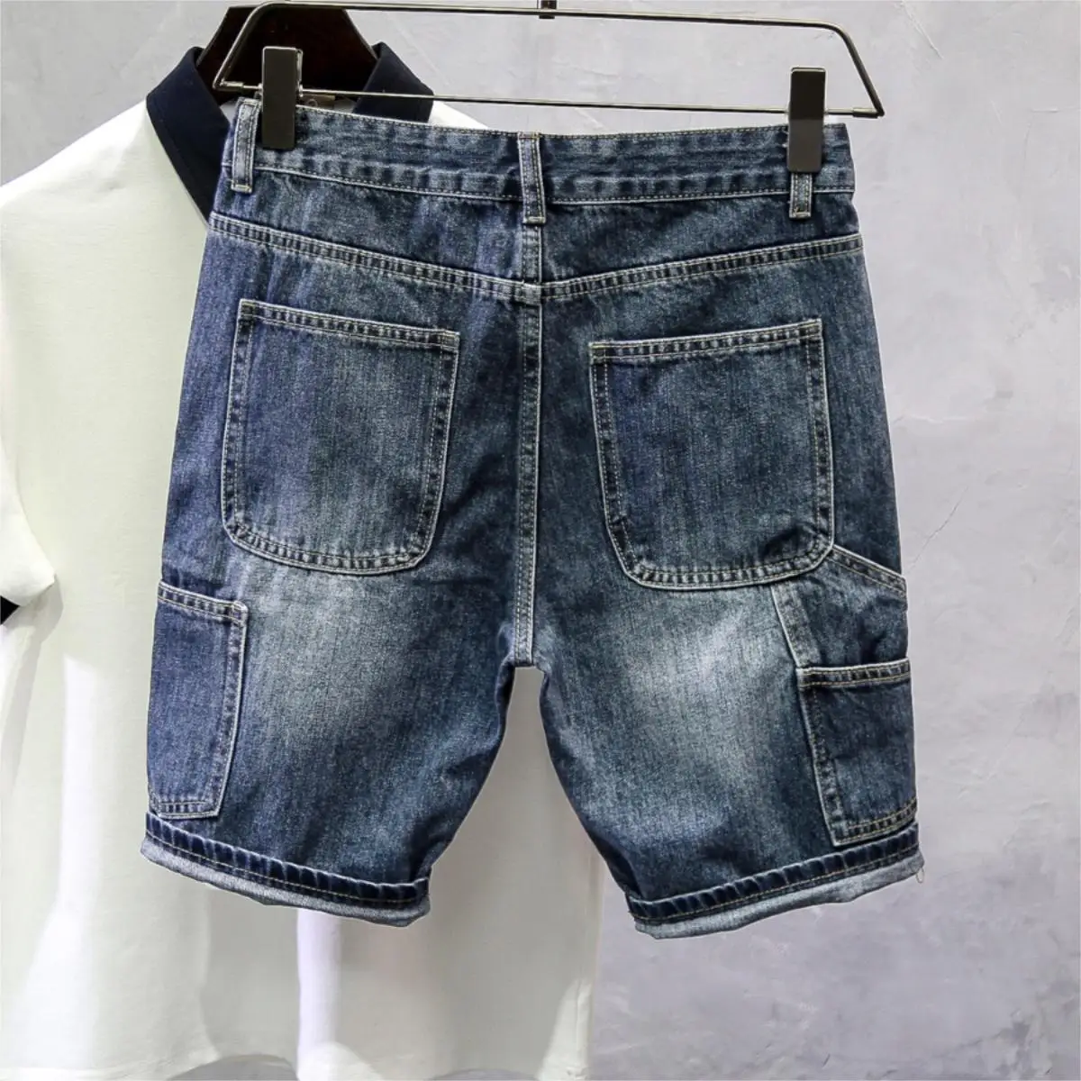 2025 ใหม่Denim Men's Slim-Fittingแฟชั่นรอยขีดข่วนกางเกงแบรนด์อินเทรนด์Heavyล้างห้าจุดกางเกงกางเกงยีนส์กางเกงขาสั้นสําหรับman