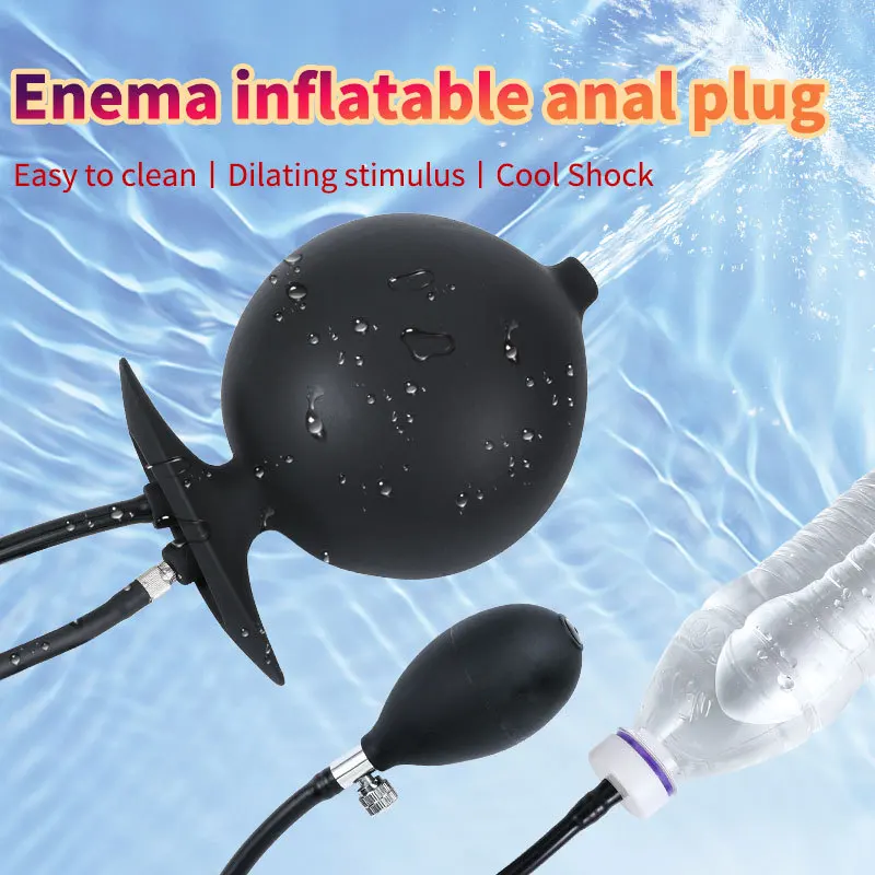 Water Spray Inflatable Anal Plug Anal Enema Cleaner Anus Dilator Dildo Silicone Buttplug Expander Washer