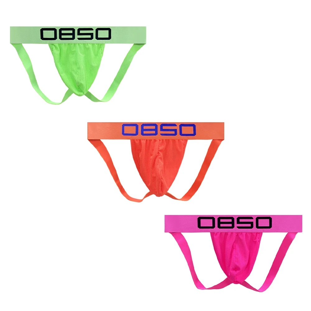 

3 PCS Men's Mesh Double T-Back Thong Fluorescent Color Convex Pouch Elastic Waistband Breathable Sport Underwear