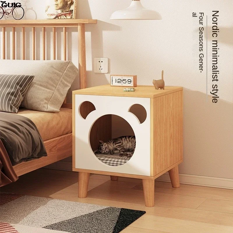 GUIG Solid Wood Cat Bed Table Simple Small Bedside Cabinet Multi-functional Cat Storage Cabinet Mesita De Noche