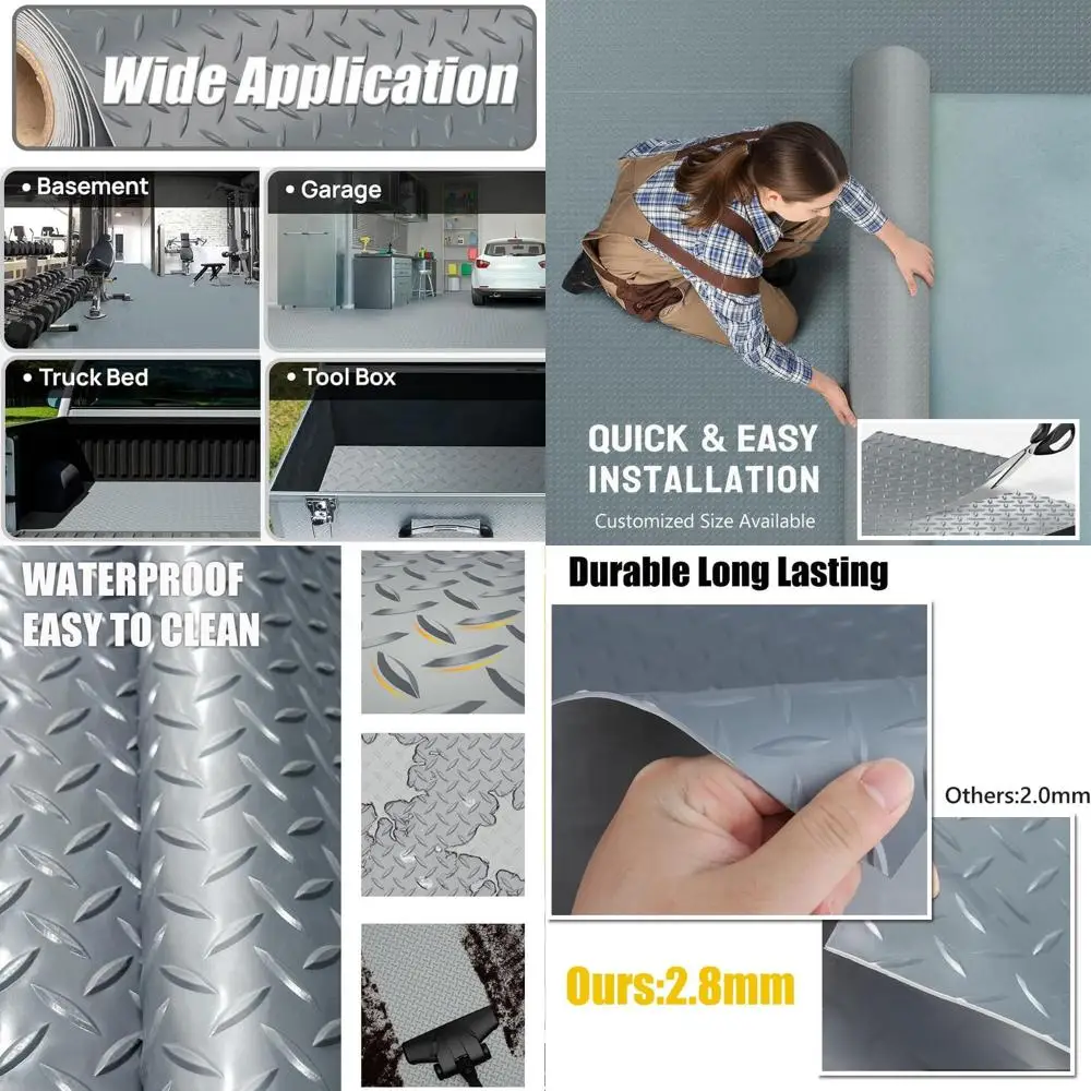 

Thick PVC Garage Floor Mat, Heavy-Duty Waterproof Non-Slip Protector for Cars, Trailers, SUVs, Basements, Gyms (Grey) 1ft x 33ft