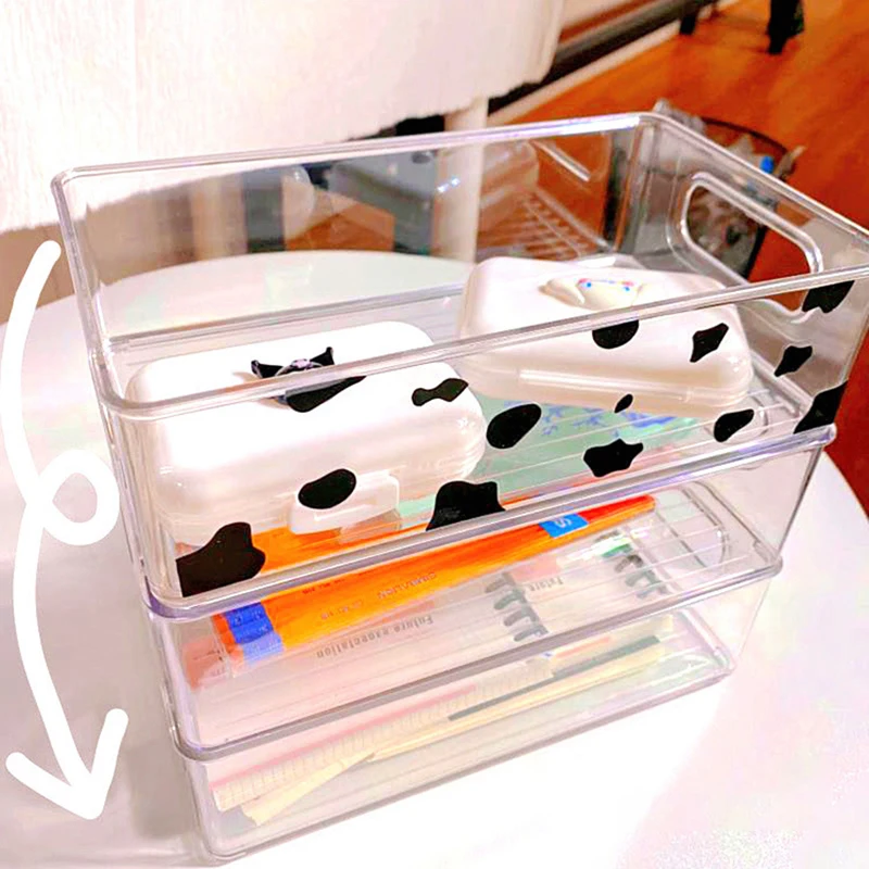 1pc Plastic Crisper Transparent Box Refrigerator Crisper Storage Box Cosmetic Storage Kitchen Acrylic Desktop Storage Box