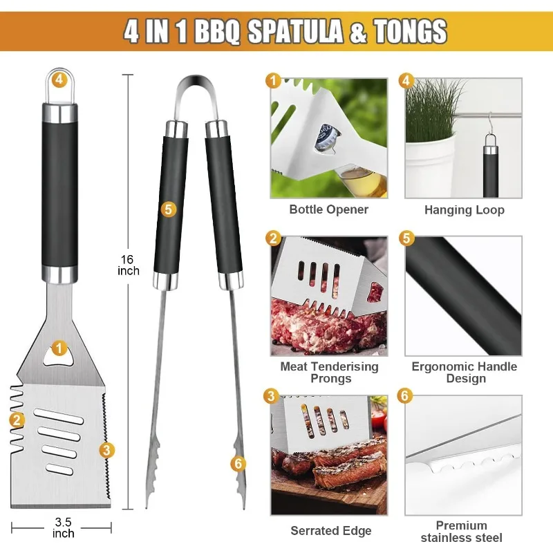 BBQ Grill Accessories Set, 38Pcs Stainless Steel Grill Tools Grilling Accessories with Aluminum Case, Thermometer