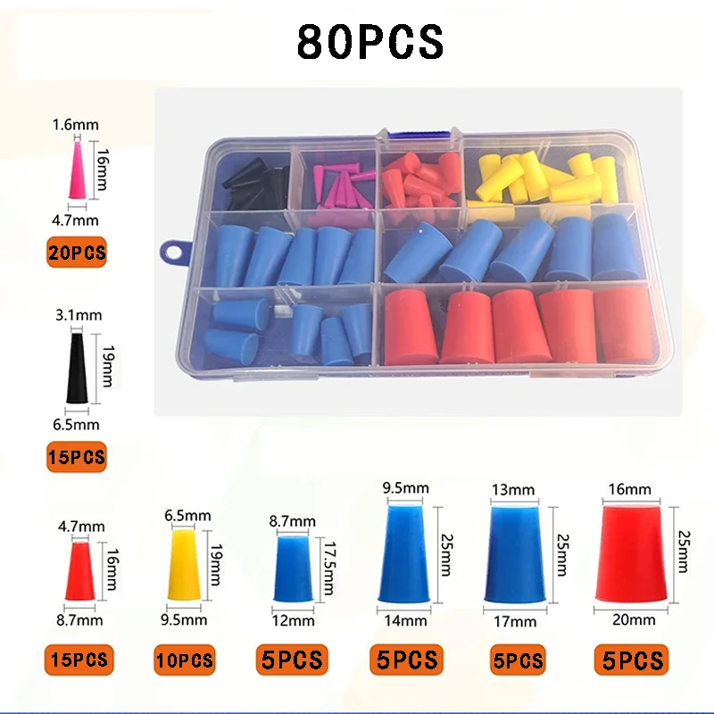 طقم توصيل على شكل مخروطي مقاوم لدرجات الحرارة العالية من السيليكون 80 قطعة، يستخدم في سدادات ملحقات أجهزة الطلاء بالرش #1