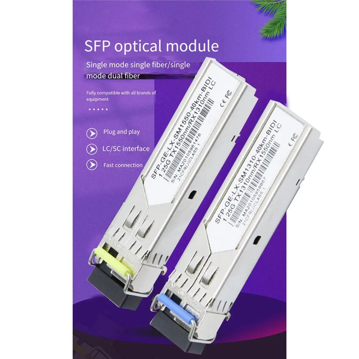 ABZJ 2Pair Gigabit Fiber SFP Module 1.25G Single Mode 40km LC 1310nm/1550nm Compatible with Multiple Types of Switches