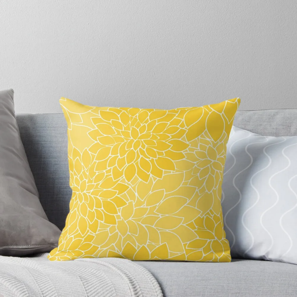 Mustard Yellow Large Dahlia Flower Petals Throw Pillow Decorative Sofa Cushion Pillowcase Cushion Couch Pillows