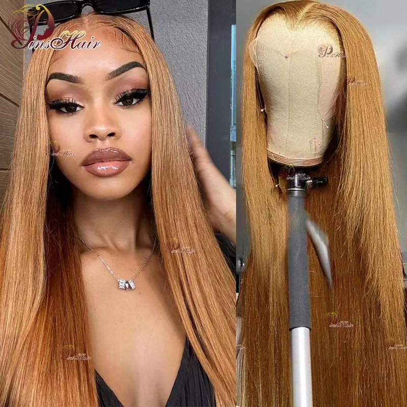 

Ginger Brown Lace Front Human Hair Wigs Honey Blonde 13X6 Straight Lace Front Wig for Women Pre-Plucked Remy Human Hair Wig 32''