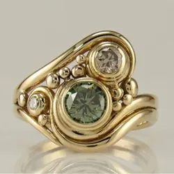 KSRA Fashion Retro Wide Creative Ring Geometric Hollow Gold Color Bead Inlaid Rhinestones Rings For Women Birthday Party Jewelry